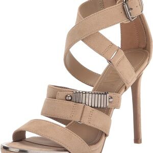 Beige Strappy High Heel Sandals - Women